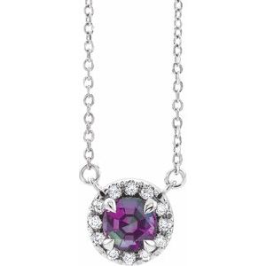 Ladies 3 mm Natural Alexandrite Natural Diamond Necklace (I1, G-H) — Sterling Silver