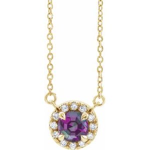 Ladies 3 mm Natural Alexandrite Natural Diamond Necklace (I1, G-H) — 14K Yellow Gold