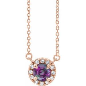 Ladies 3 mm Natural Alexandrite Natural Diamond Necklace (I1, G-H) — 14K Rose Gold