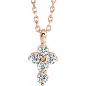 Ladies Natural Diamond Cross Necklace (I1, G-H) — 14K Rose Gold