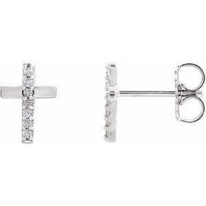 Ladies Natural Diamond Cross Earrings — Sterling Silver