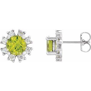 Ladies Natural Peridot Natural Diamond Earrings — Platinum