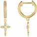 Ladies Natural Diamond Cross Hoop Earrings — 14K Yellow Gold