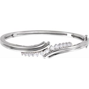 Ladies 14K Yellow/ Natural Diamond Bangle 7 1/ Bracelet (I1, G-H) — 14K White Gold