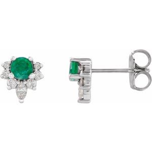 Ladies Natural Emerald Natural Diamond Earrings — Sterling Silver