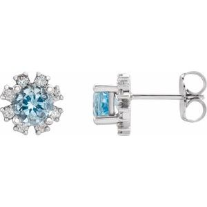 Ladies Natural Aquamarine Natural Diamond Earrings — Sterling Silver