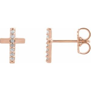Ladies Natural Diamond Cross Earrings — 14K Rose Gold