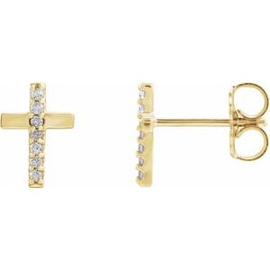 Ladies Natural Diamond Cross Earrings — 14K Yellow Gold