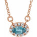 Ladies 5x3 mm Natural Blue Zircon Natural Diamond Necklace (I1, G-H) — 14K Rose Gold