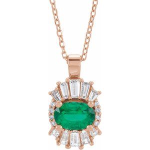 Ladies Natural Emerald Diamond Necklace (I1, G-H, Ghi) — 14K Rose Gold
