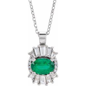 Ladies Natural Emerald Diamond Necklace (I1, G-H, Ghi) — Sterling Silver