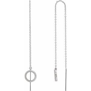 Ladies Natural Diamond Geometric Threader Earrings — 14K White Gold