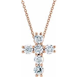 Ladies Natural Diamond Cross Necklace (I1, G-H) — 14K Rose Gold