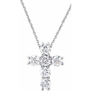 Ladies Natural Diamond Cross Necklace (I1, G-H) — 14K White Gold