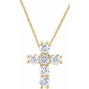 Ladies Natural Diamond Cross Necklace (I1, G-H) — 14K Yellow Gold