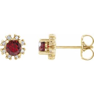 Ladies Natural Mozambique Garnet Natural Diamond Earrings — 14K Yellow Gold