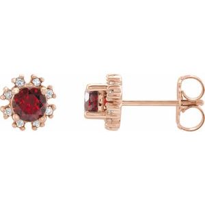 Ladies Natural Mozambique Garnet Natural Diamond Earrings — 14K Rose Gold