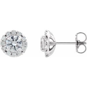 Ladies 4 mm Natural White Sapphire Natural Diamond Halo-Style Earrings — Sterling Silver