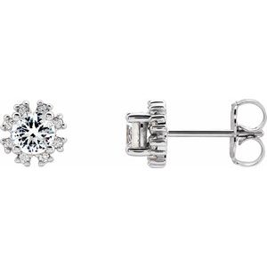 Ladies Natural White Sapphire Natural Diamond Earrings — 14K White Gold