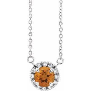 Ladies 3 mm Natual Citrine Natual Diamond Necklace (I1, G-H) — Sterling Silver