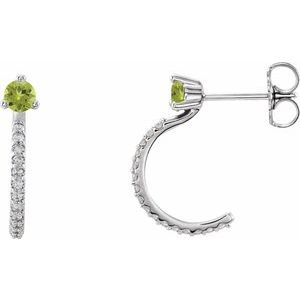Ladies Natural Peridot Natural Diamond J-Hoop Earrings (I1, G-H) — Sterling Silver