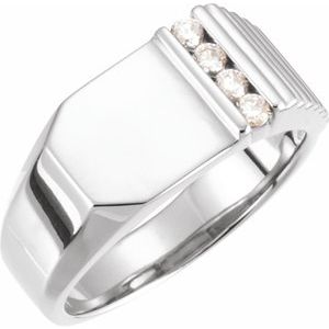 Ladies Natural Diamond 10.5x10 mm Geometric Signet Ring — Platinum