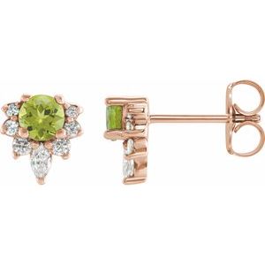Ladies Natural Peridot Natural Diamond Earrings — 14K Rose Gold