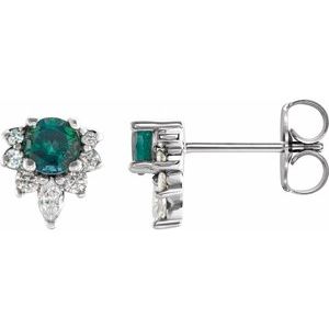 Ladies Natural Alexandrite Natural Diamond Earrings — Sterling Silver