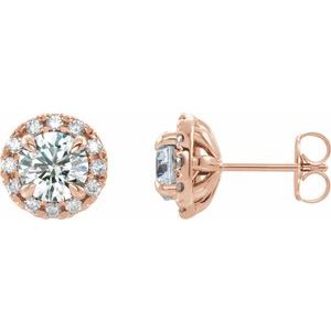 Ladies Natural Diamond Halo-Style Earrings — 14K Rose Gold