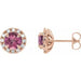 Ladies 4 mm Natural Pink Tourmaline Natural Diamond Halo-Style Earrings — 14K Rose Gold