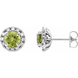 Ladies 4 mm Natural Peridot Natural Diamond Halo-Style Earrings — Sterling Silver