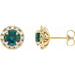 Ladies 4 mm Natural Emerald Natural Diamond Halo-Style Earrings — 14K Yellow Gold