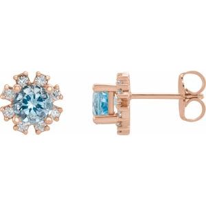 Ladies Natural Aquamarine Natural Diamond Earrings — 14K Rose Gold