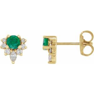 Ladies Natural Emerald Natural Diamond Earrings — 14K Yellow Gold