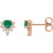 Ladies Natural Emerald Natural Diamond Earrings — 14K Rose Gold