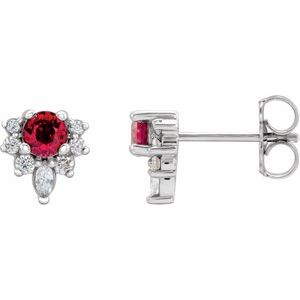 Ladies Natural Ruby Natural Diamond Earrings — Sterling Silver