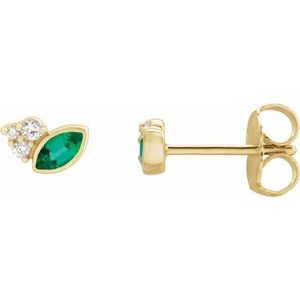 Ladies Natural Emerald Natural Diamond Earrings — 14K Yellow Gold