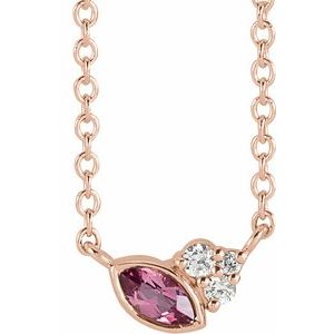 Ladies Natural Pink Tourmaline Natural Diamond Necklace (I1, G-H) — 14K Rose Gold