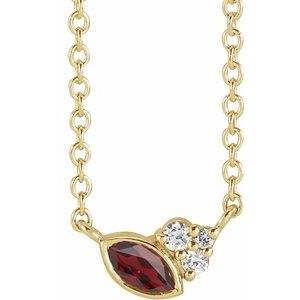 Ladies Natural Mozambique Garnet Natural Diamond Necklace (I1, G-H) — 14K Yellow Gold