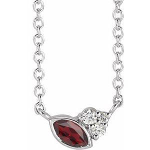 Ladies Natural Mozambique Garnet Natural Diamond Necklace (Si2-Si3, G-H) — Platinum
