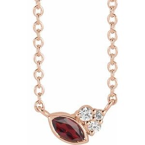 Ladies Natural Mozambique Garnet Natural Diamond Necklace (I1, G-H) — 14K Rose Gold