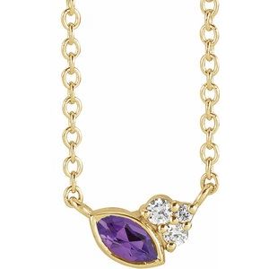 Ladies Natural Amethyst Natural Diamond Necklace (I1, G-H) — 14K Yellow Gold