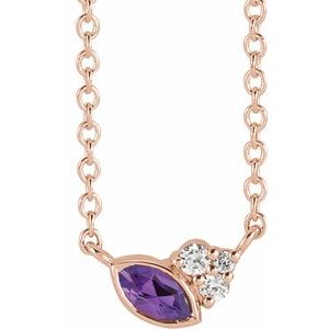 Ladies Natural Amethyst Natural Diamond Necklace (I1, G-H) — 14K Rose Gold