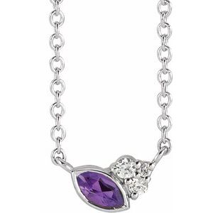 Ladies Natural Amethyst Natural Diamond Necklace (I1, G-H) — Sterling Silver