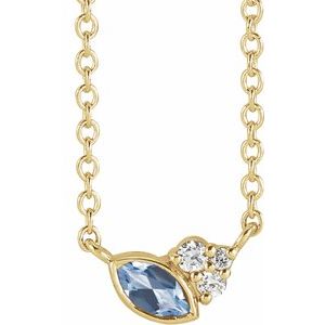 Ladies Natural Aquamarine Natural Diamond Necklace (I1, G-H) — 14K Yellow Gold