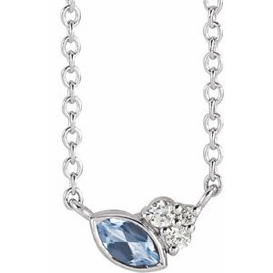 Ladies Natural Aquamarine Natural Diamond Necklace (Si2-Si3, G-H) — Platinum