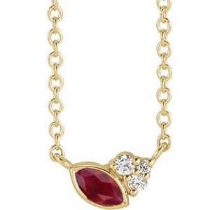 Ladies Natural Ruby Natural Diamond Necklace (I1, G-H) — 14K Yellow Gold