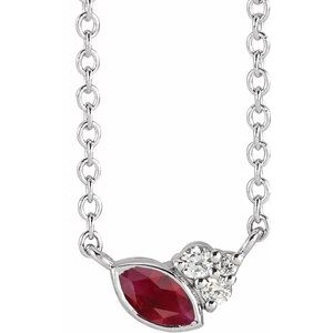 Ladies Natural Ruby Natural Diamond Necklace (I1, G-H) — Sterling Silver
