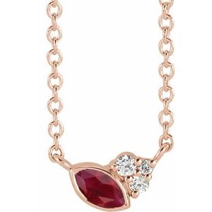 Ladies Natural Ruby Natural Diamond Necklace (I1, G-H) — 14K Rose Gold