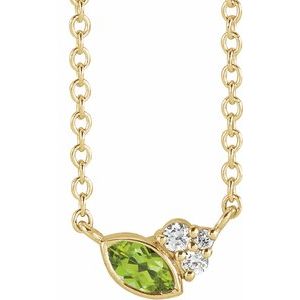 Ladies Natural Peridot Natural Diamond Necklace (I1, G-H) — 14K Yellow Gold